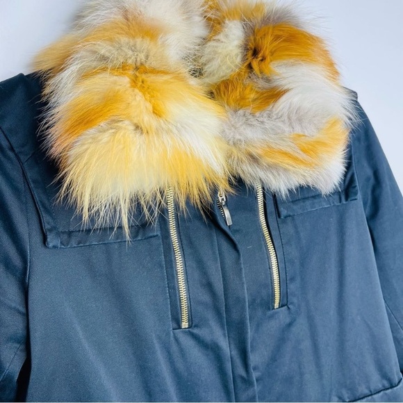 Sandro Paris Parka Dark Navy with removable real Fox fur trim and hood 36/4 - Picture 4 of 14